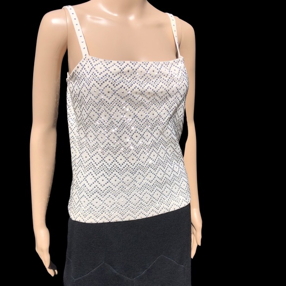 St. John ivory knit sleeveless top with silver beads and sparkle Sz s - Picture 4 of 13